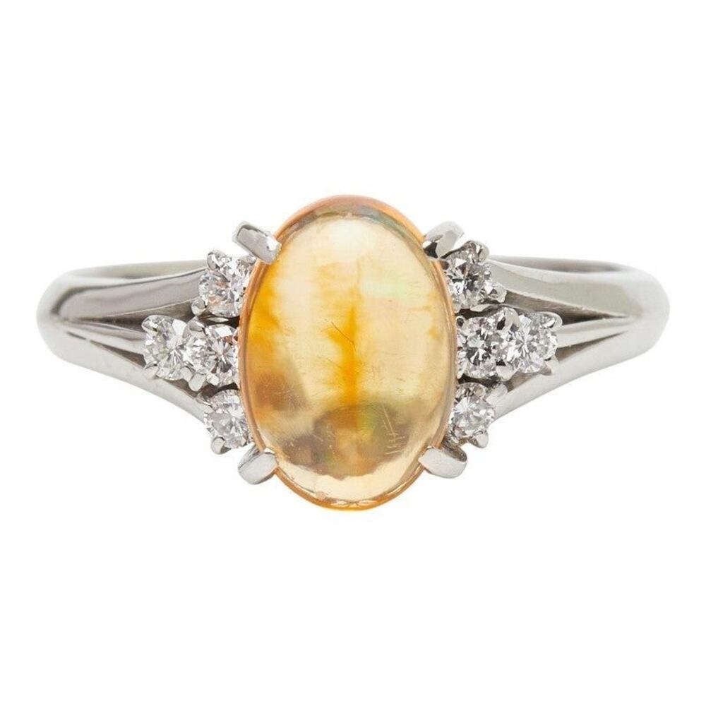 Unbranded Fire Opal & Diamond Platinum 900 Ring Silver